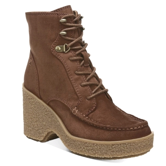 NEW! ZODIAC Talula Vegan Suede Faux Lace Up Wedge Ankle Booties 6. - Picture 1 of 8
